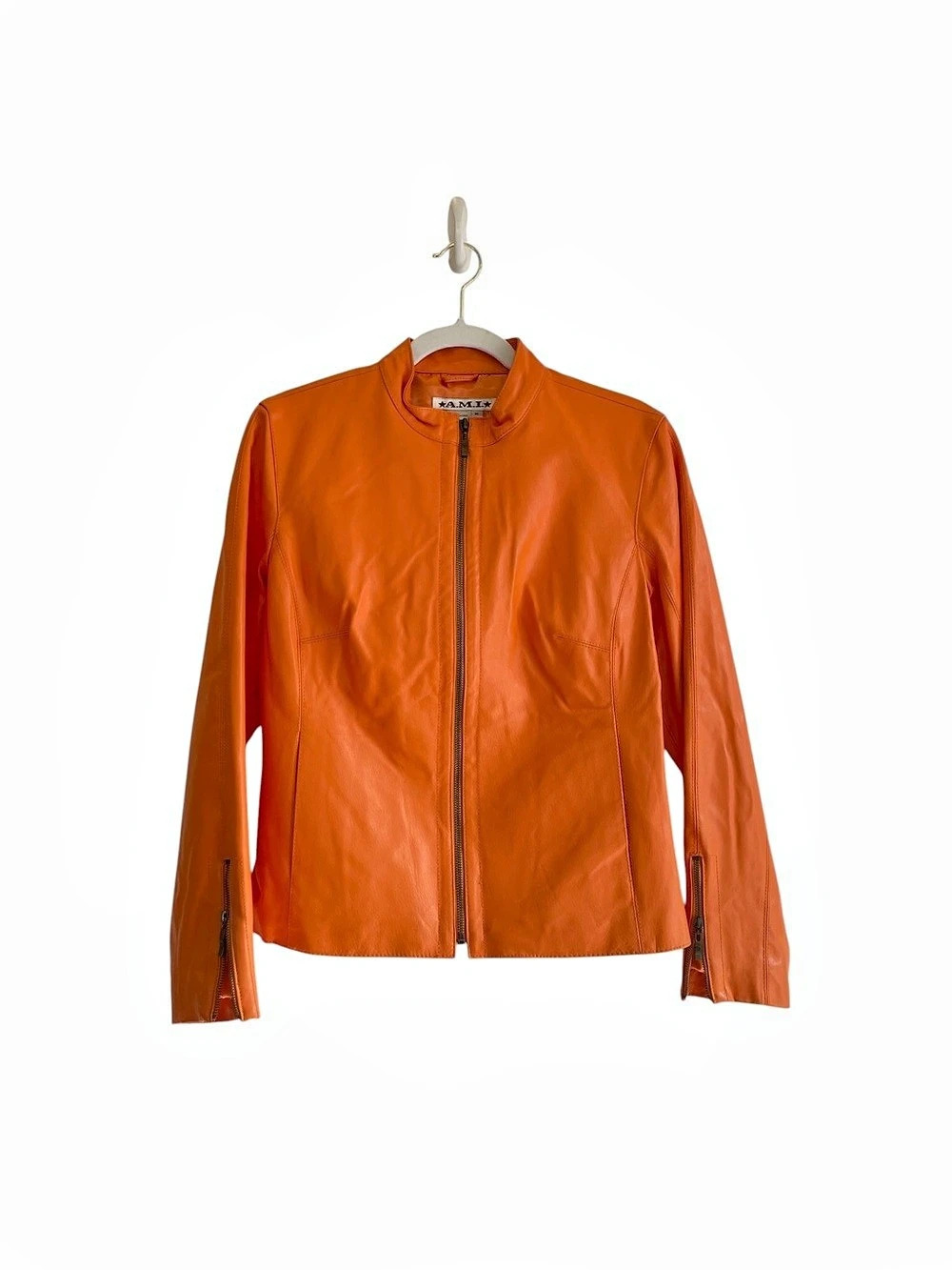 A.M.I. Leather Moto Jacket in Orange Size Medium Like New